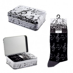 CALCETINES NOTAS MUSICALES CON CAJA METÁLICA