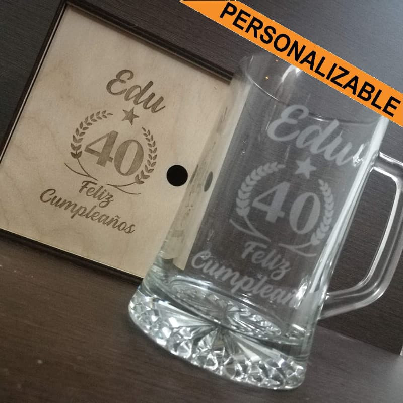 Jarra de cerveza de cristal personalizable 2 medidas