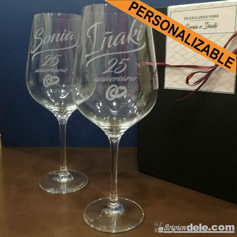 Copas de vino de aniversario personalizadas Copas personalizadas y