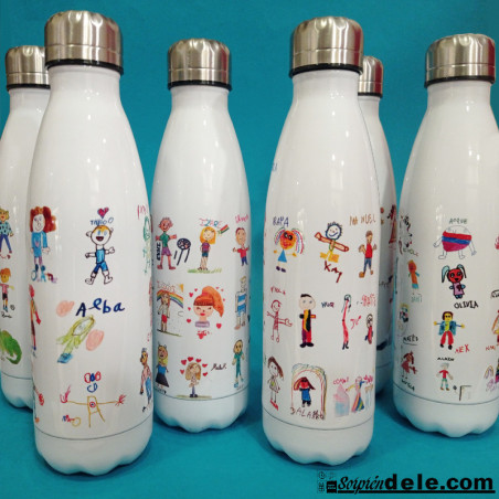 Botella personalizada con dibujos de alumnos