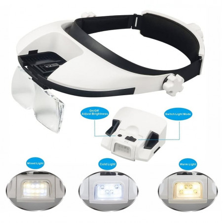visera con lupas y luz