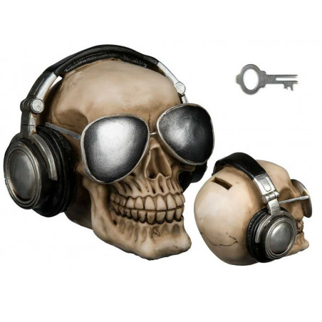 HUCHA CALAVERA CON AURICULARES Y GAFAS DE SOL