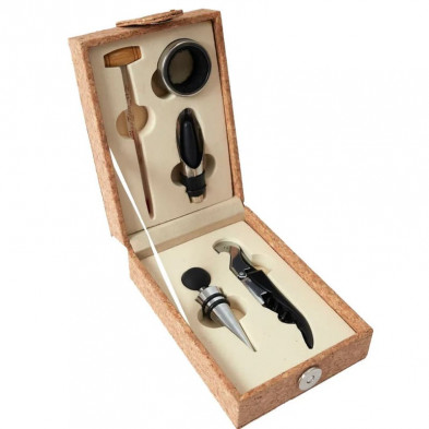 Set vino 5 piezas con estuche corcho