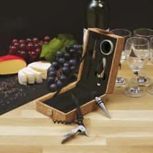 Set vino 5 piezas con estuche corcho