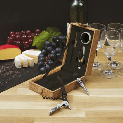 Set vino 5 piezas con estuche corcho