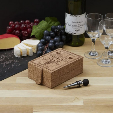 Set vino 5 piezas con estuche corcho