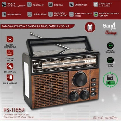 Radio altavoz linterna vintage solar