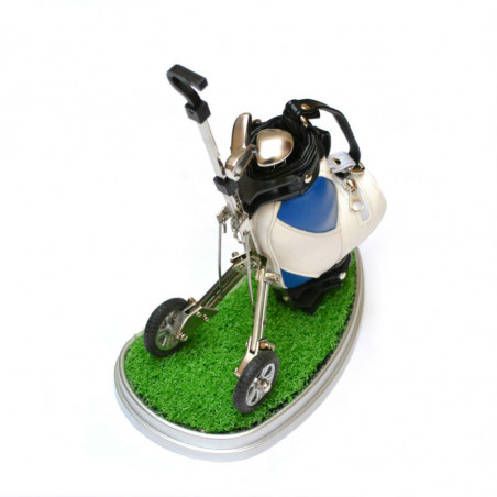CARRO DE GOLF Y CESPED CON BOLIS