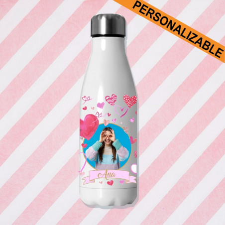 BOTELLA TERMO CORAZONES PERSONALIZADA CON FOTO