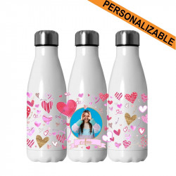 BOTELLA TERMO CORAZONES PERSONALIZADA CON FOTO