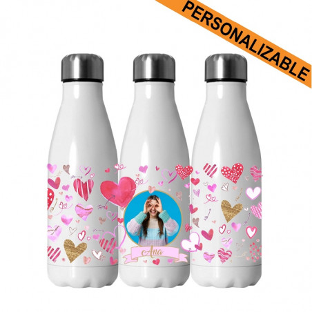 BOTELLA TERMO CORAZONES PERSONALIZADA CON FOTO