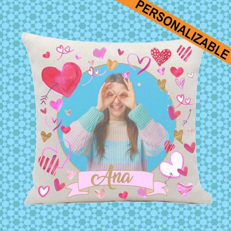 COJIN CORAZONES PERSONALIZADO CON FOTO
