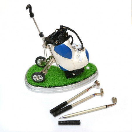 CARRO DE GOLF Y CESPED CON BOLIS