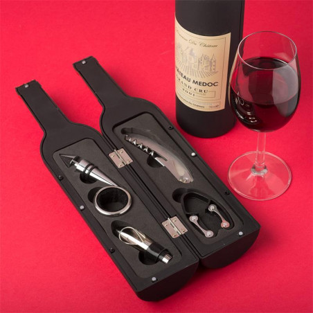 SET DE VINO CON FORMA DE BOTELLA